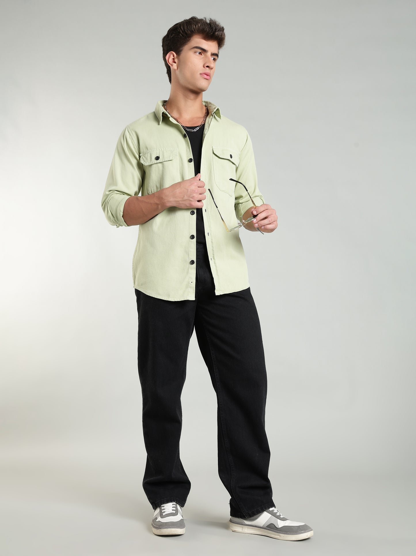 Mint Green Cotton Shirt | Regular Fit