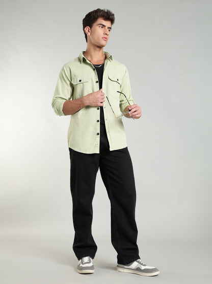 Mint Green Cotton Shirt | Regular Fit