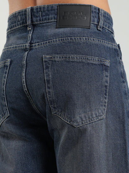 Dark Vintage Blue Ripped Jeans | Baggy Fit