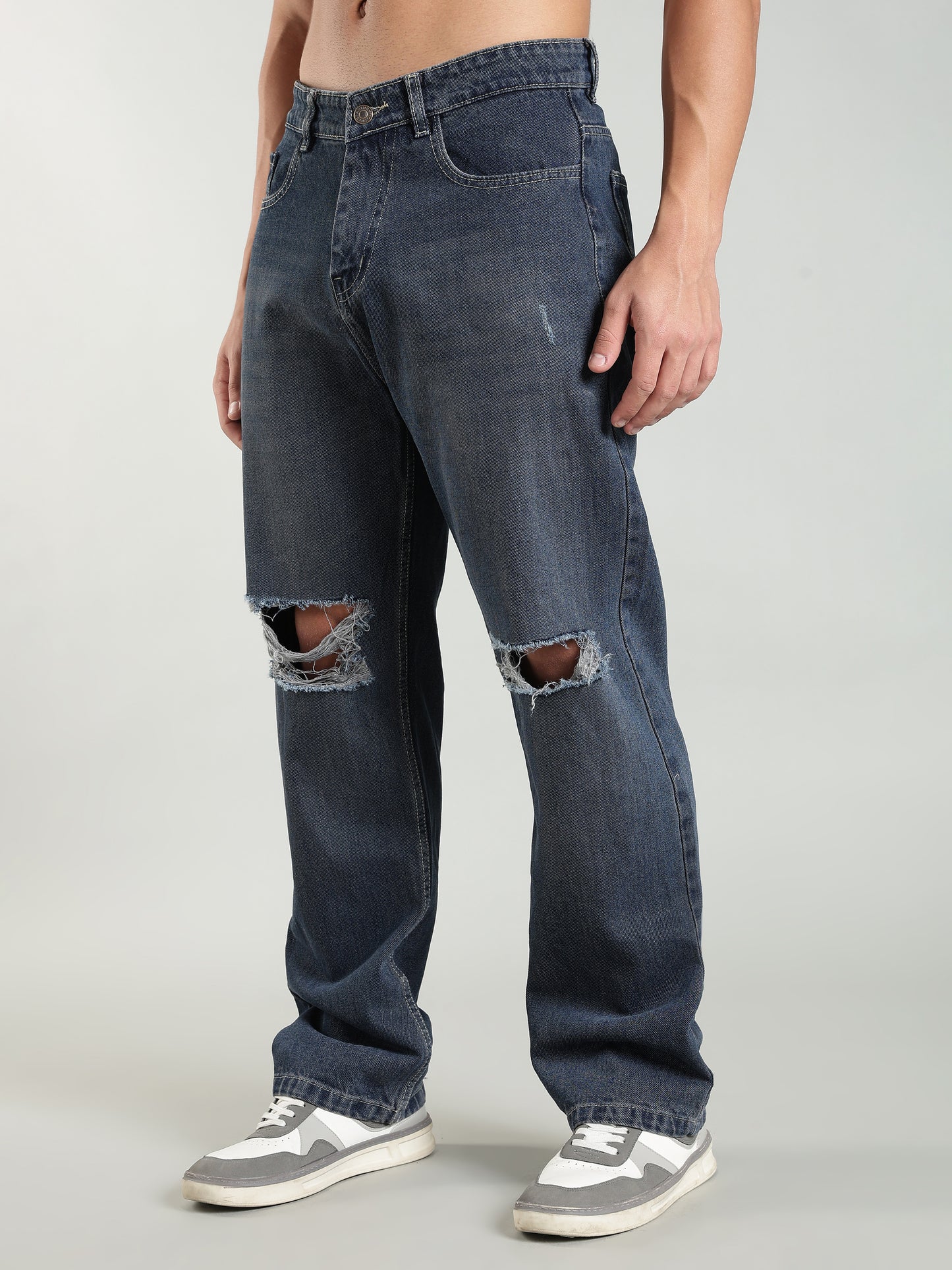 Dark Vintage Blue Ripped Jeans | Baggy Fit