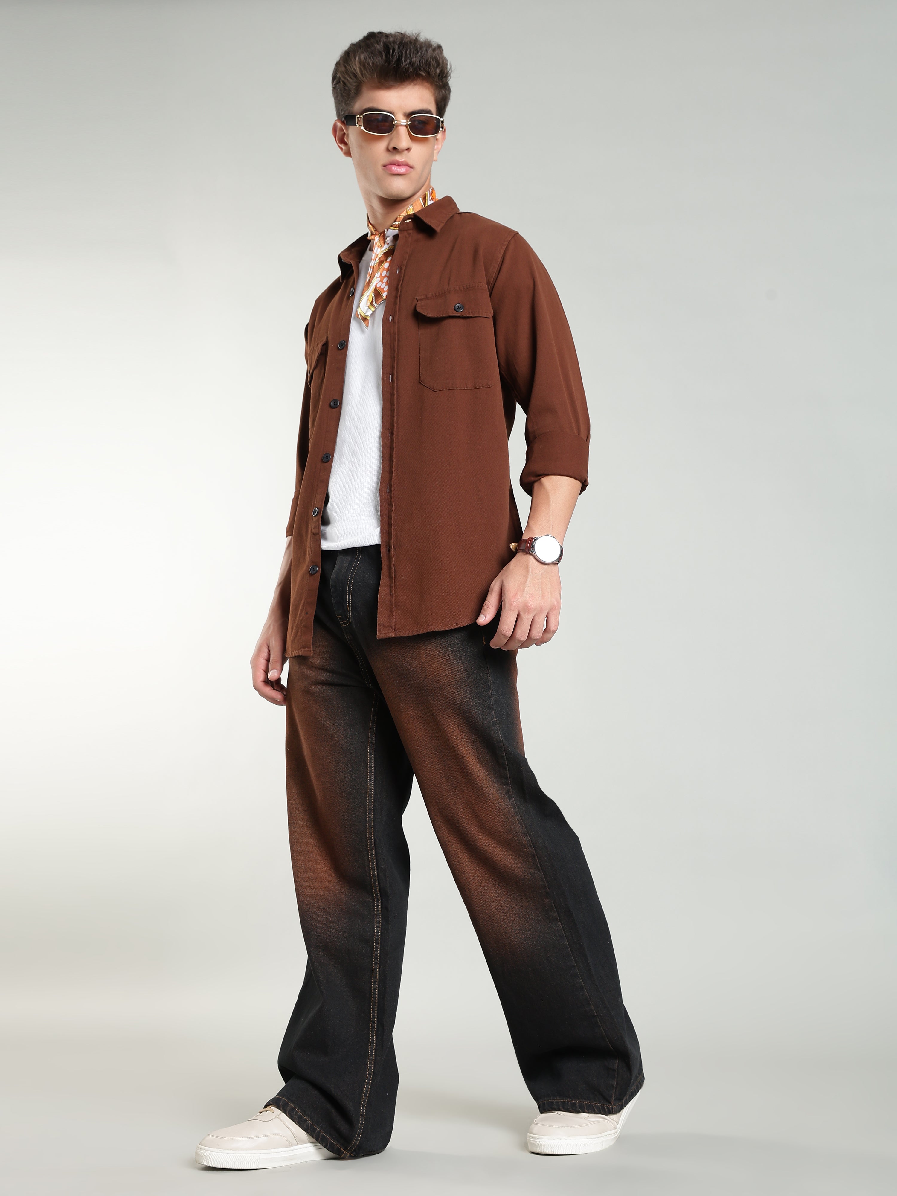 Brown Cotton Shirt | Regular Fit