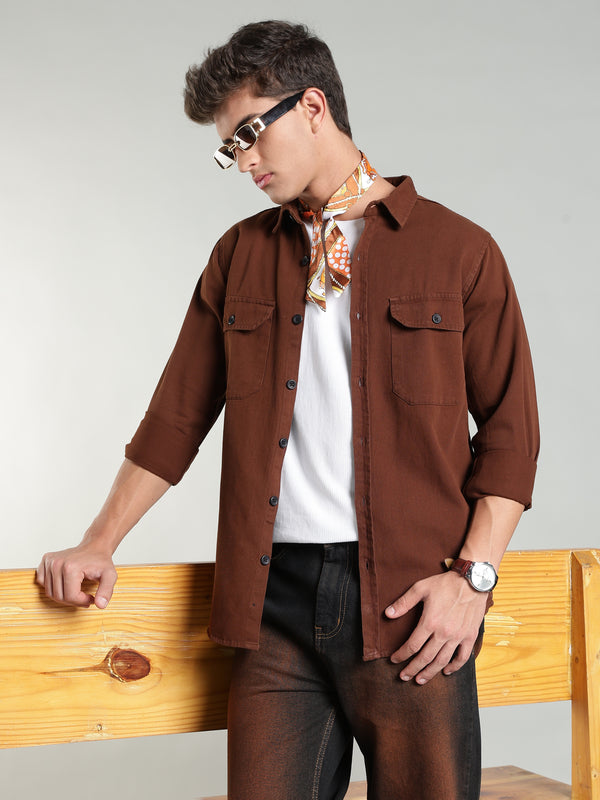 Brown Cotton Shirt | Regular Fit