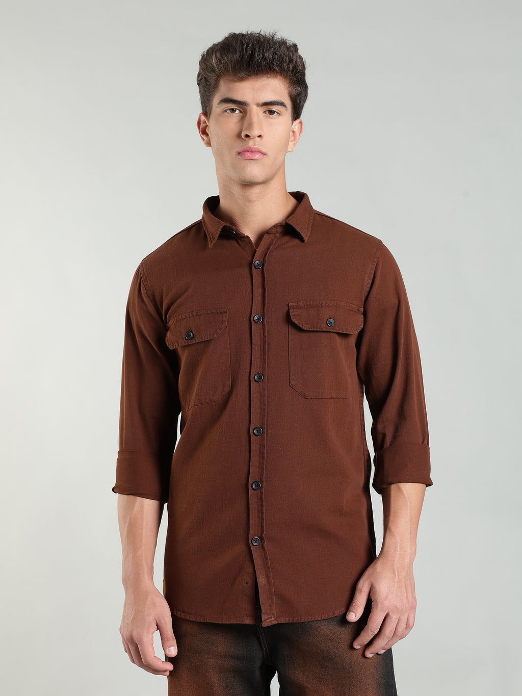 Brown Cotton Shirt | Regular Fit