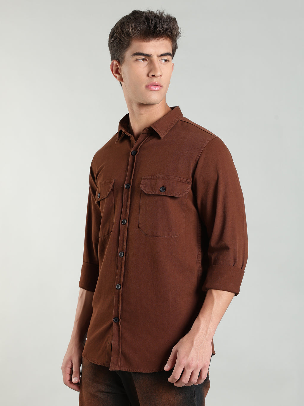 Brown Cotton Shirt | Regular Fit