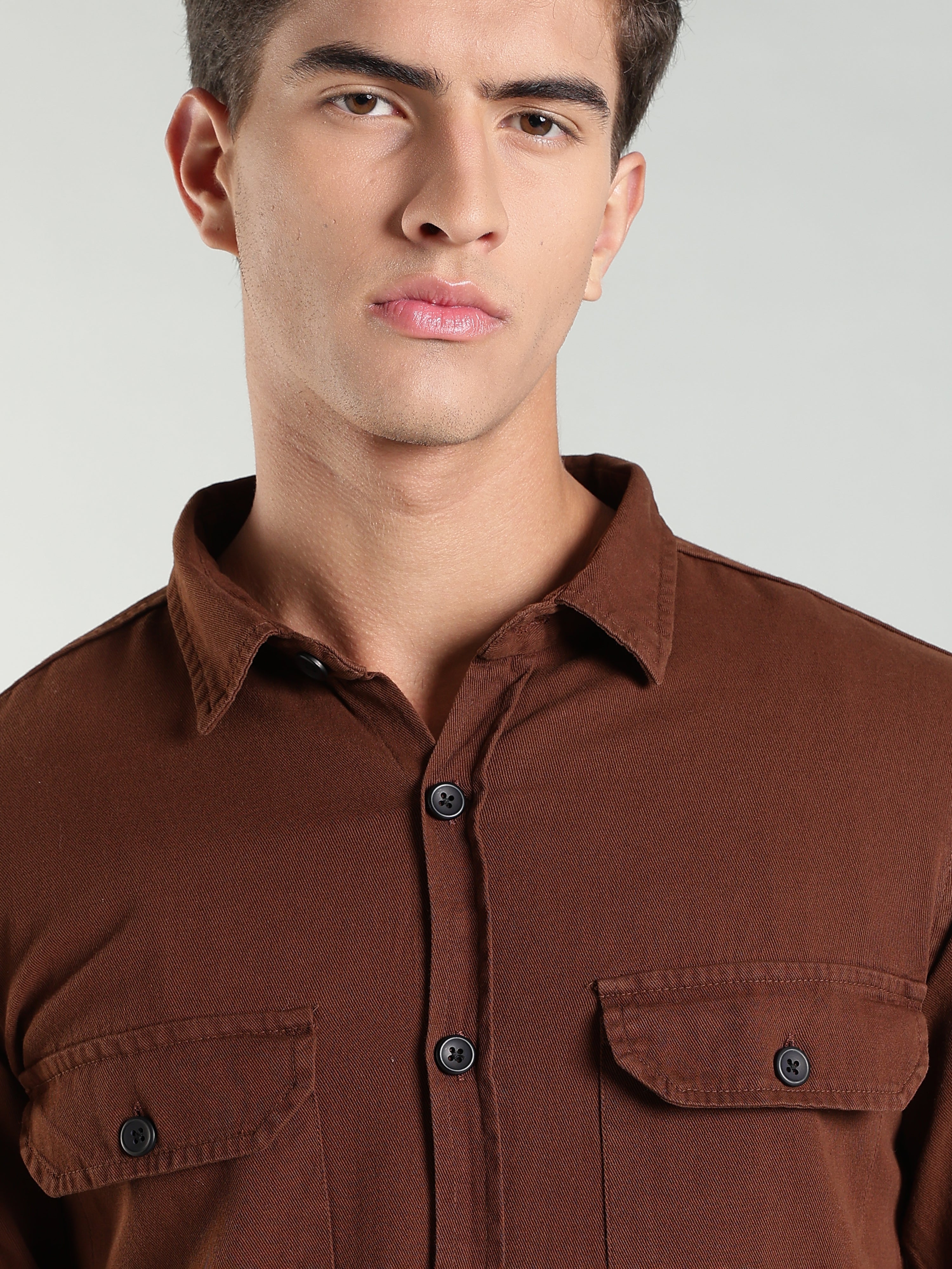 Brown Cotton Shirt | Regular Fit
