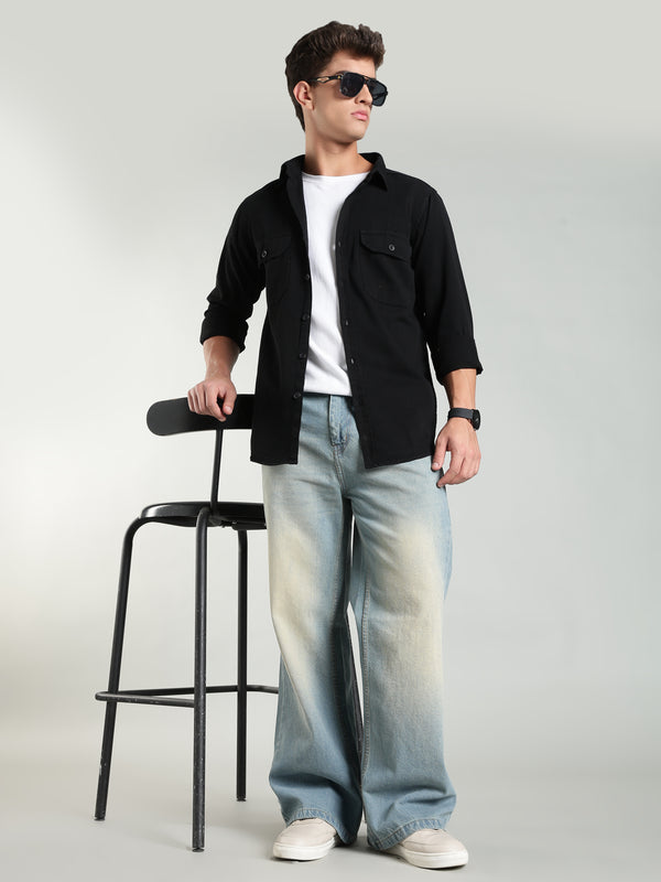 Black Cotton Shirt | Regular Fit