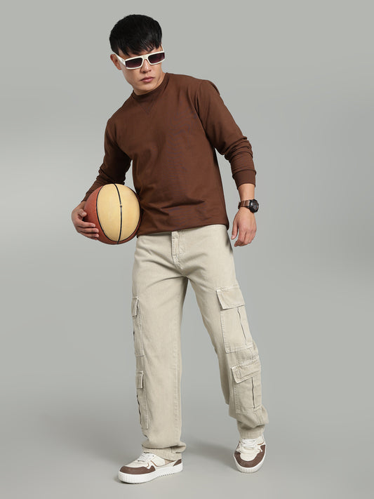 8 Pocket Cargo Denim | Baggy Fit Jeans | Beige