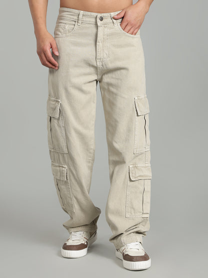 8 Pocket Cargo Denim | Baggy Fit Jeans | Beige