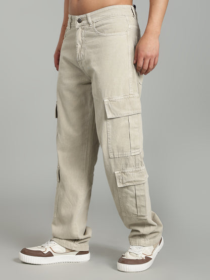 8 Pocket Cargo Denim | Baggy Fit Jeans | Beige