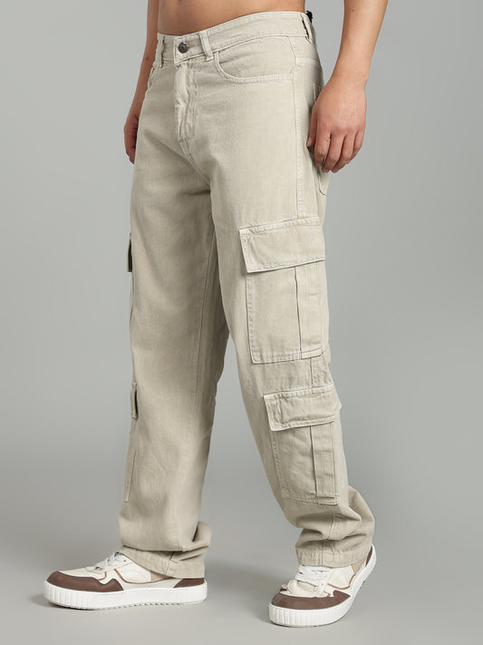 8 Pocket Cargo Denim | Baggy Fit Jeans | Beige
