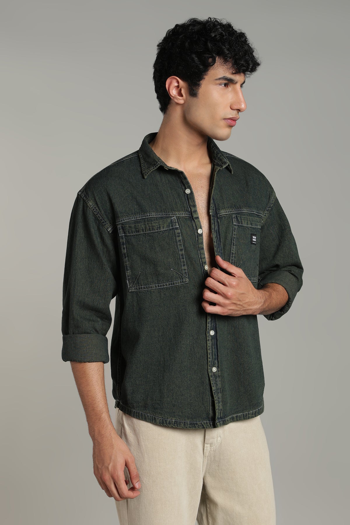 Washed Utility Denim Shirt | Indigo Green