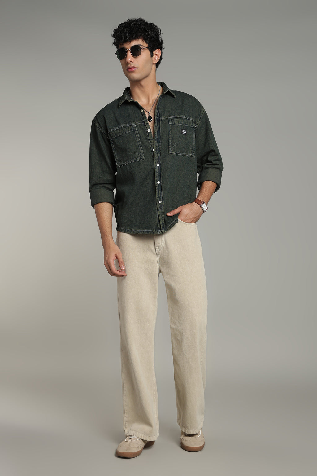 Washed Utility Denim Shirt | Indigo Green