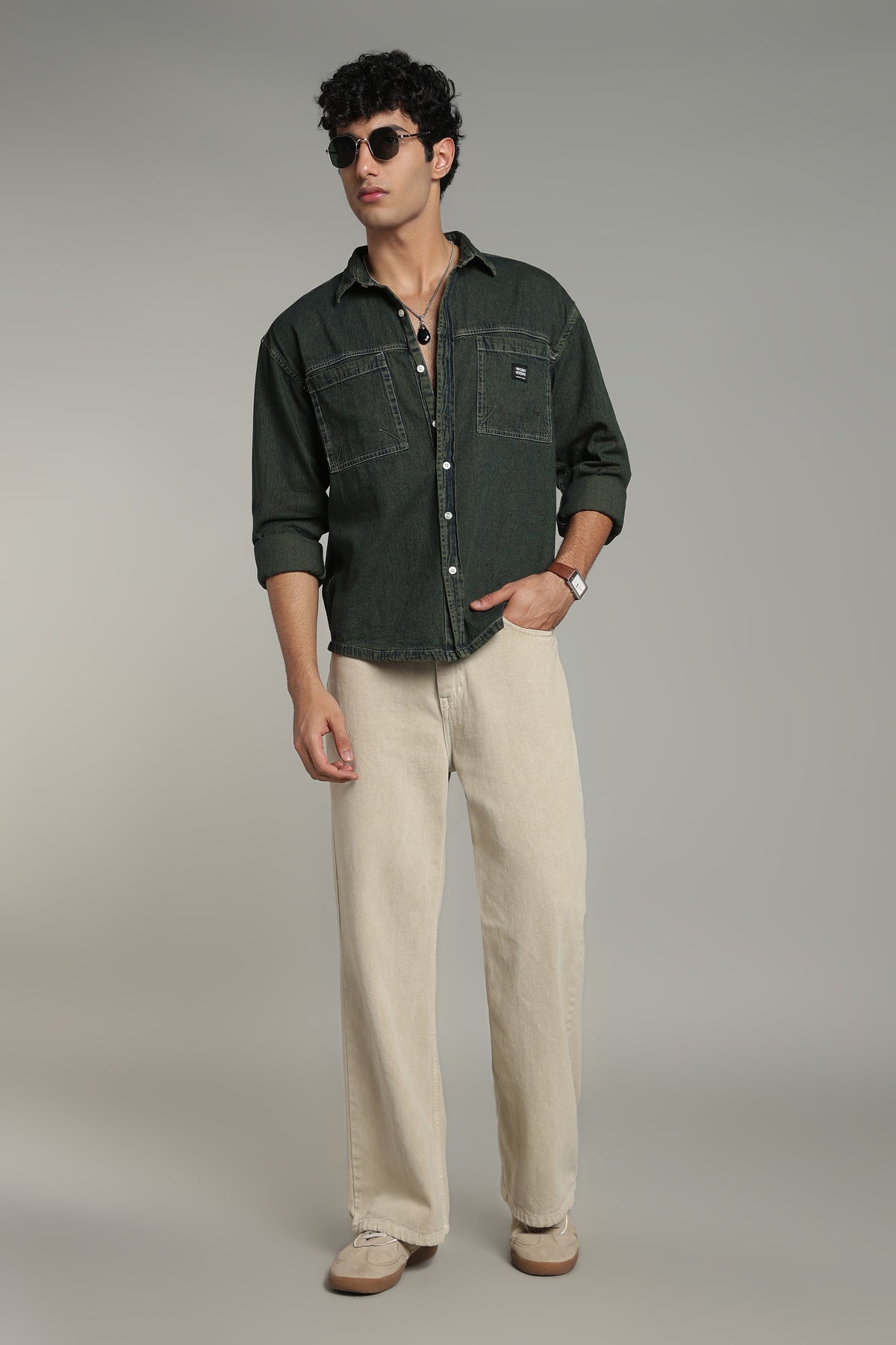 Washed Utility Denim Shirt | Indigo Green