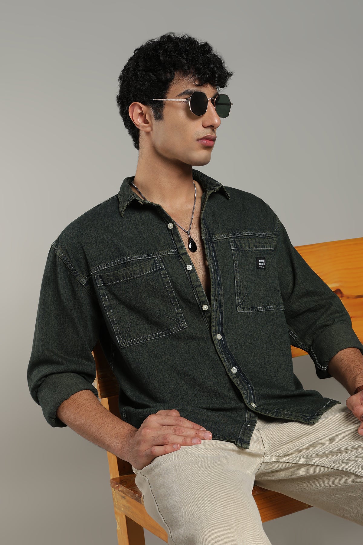 Washed Utility Denim Shirt | Indigo Green