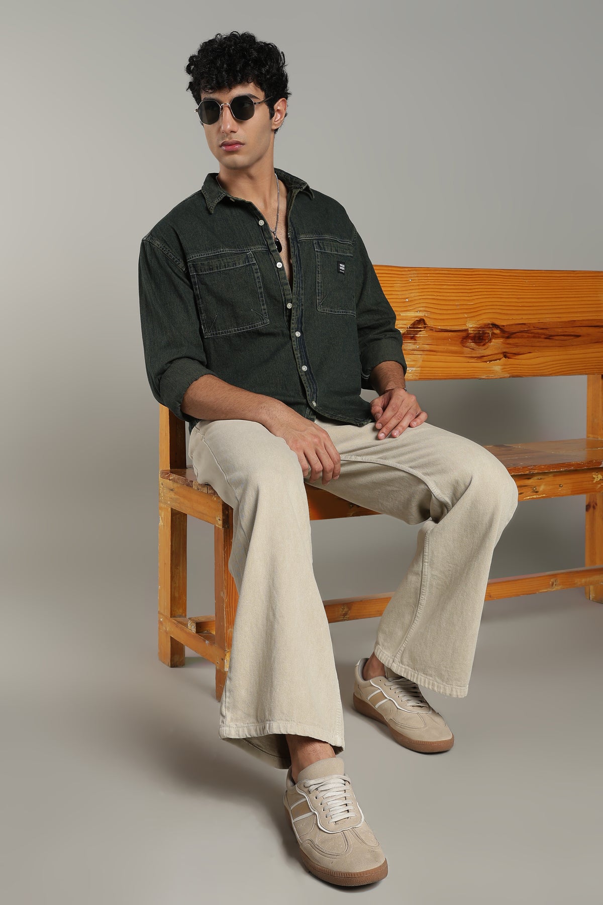 Washed Utility Denim Shirt | Indigo Green