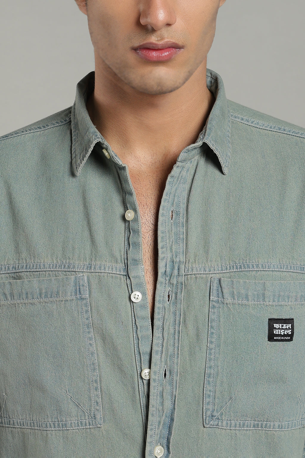 Washed Utility Denim Shirt | Mid Blue