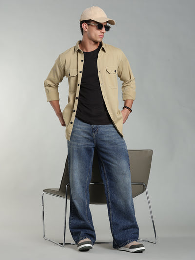 Dark Blue Washed Wide Leg Jeans