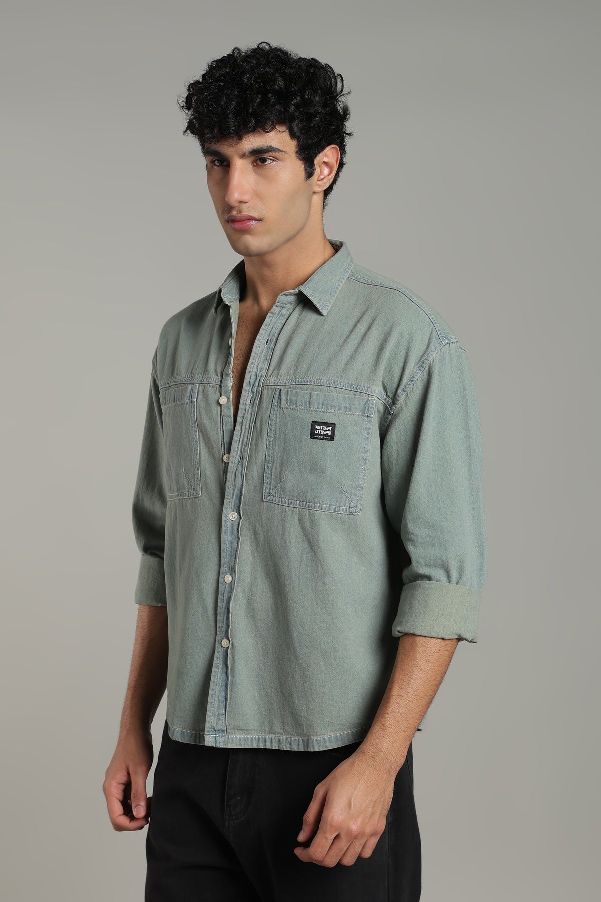 Washed Utility Denim Shirt | Mid Blue