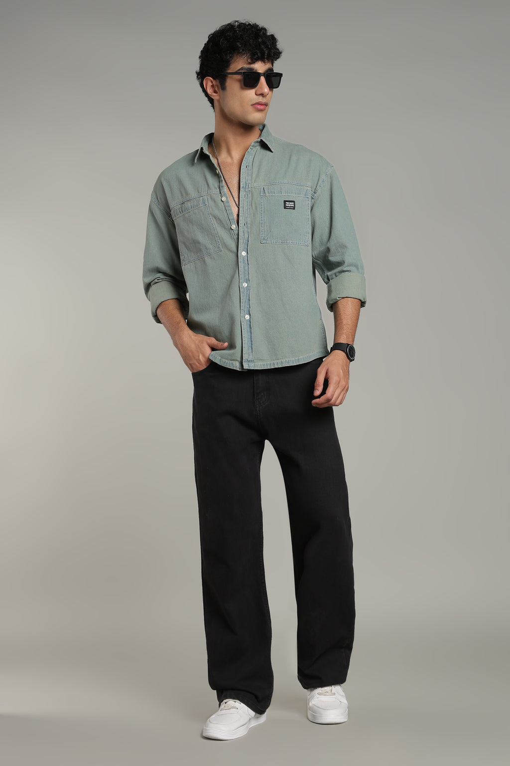 Washed Utility Denim Shirt | Mid Blue
