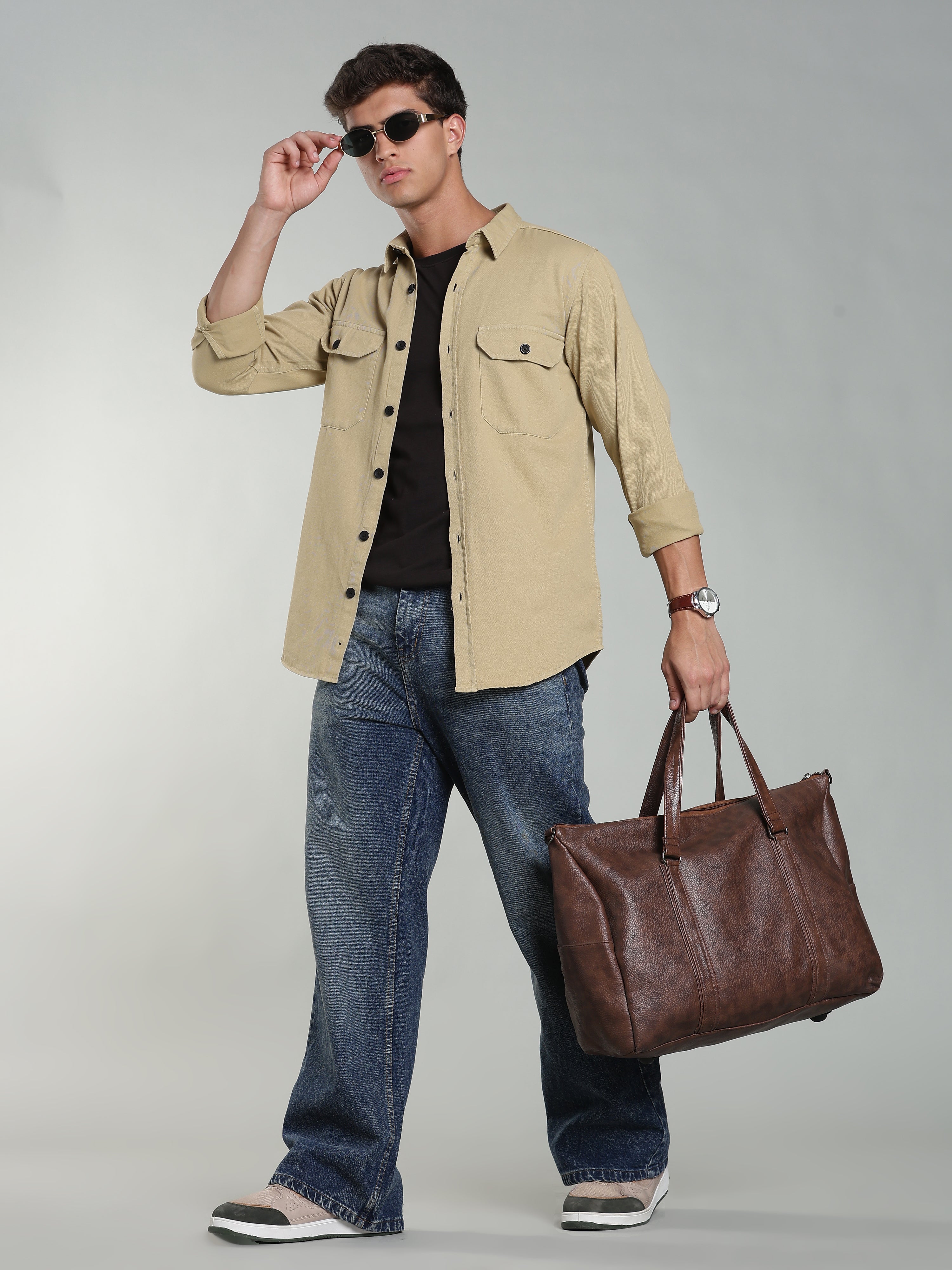 Beige Cotton Shirt | Regular Fit