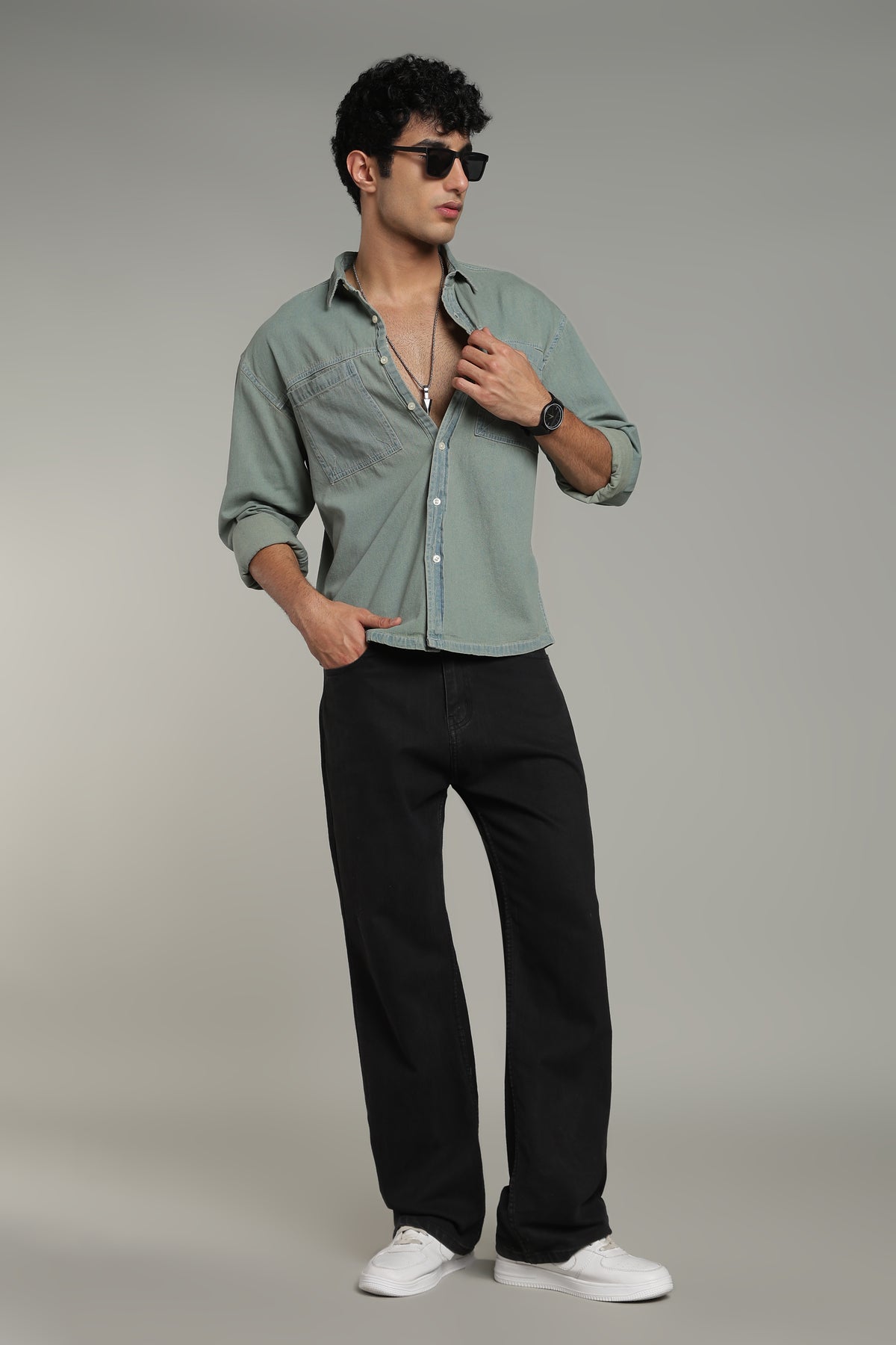 Washed Utility Denim Shirt | Mid Blue
