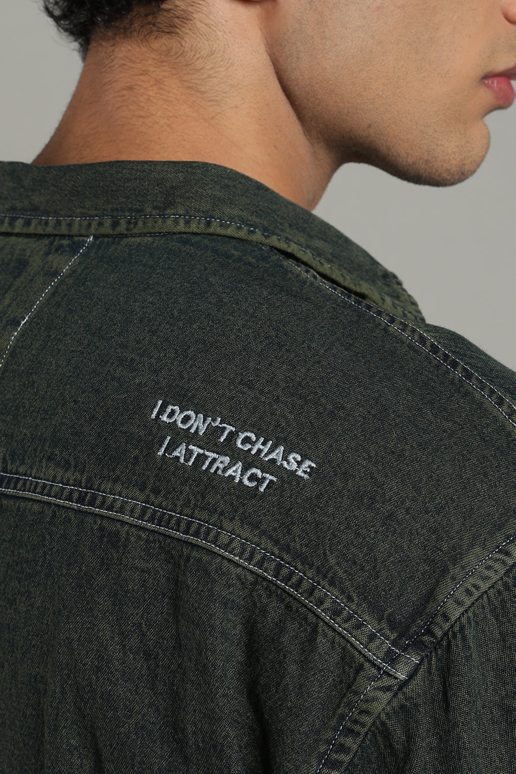 Washed Utility Denim Shirt | Indigo Green