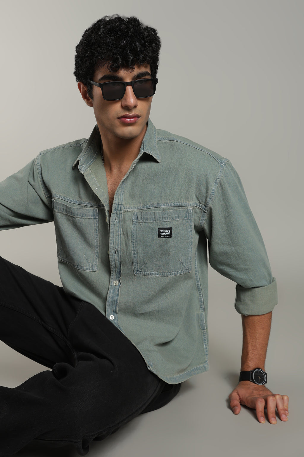 Washed Utility Denim Shirt | Mid Blue