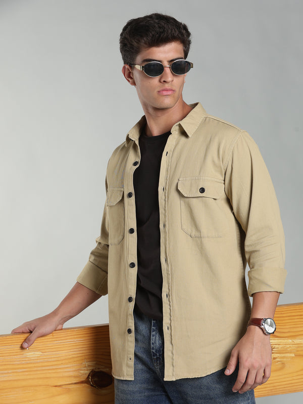 Beige Cotton Shirt | Regular Fit
