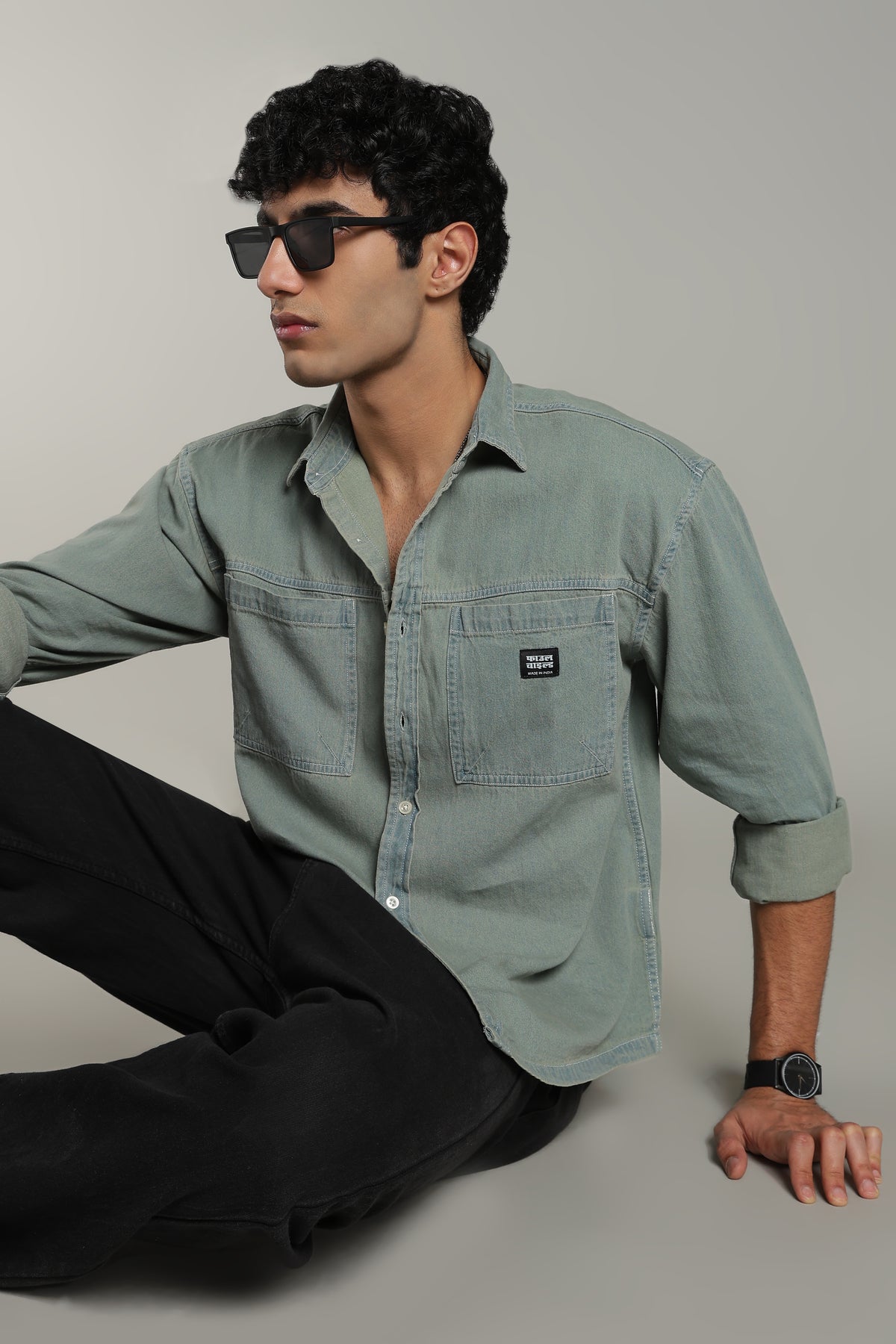 Washed Utility Denim Shirt | Mid Blue