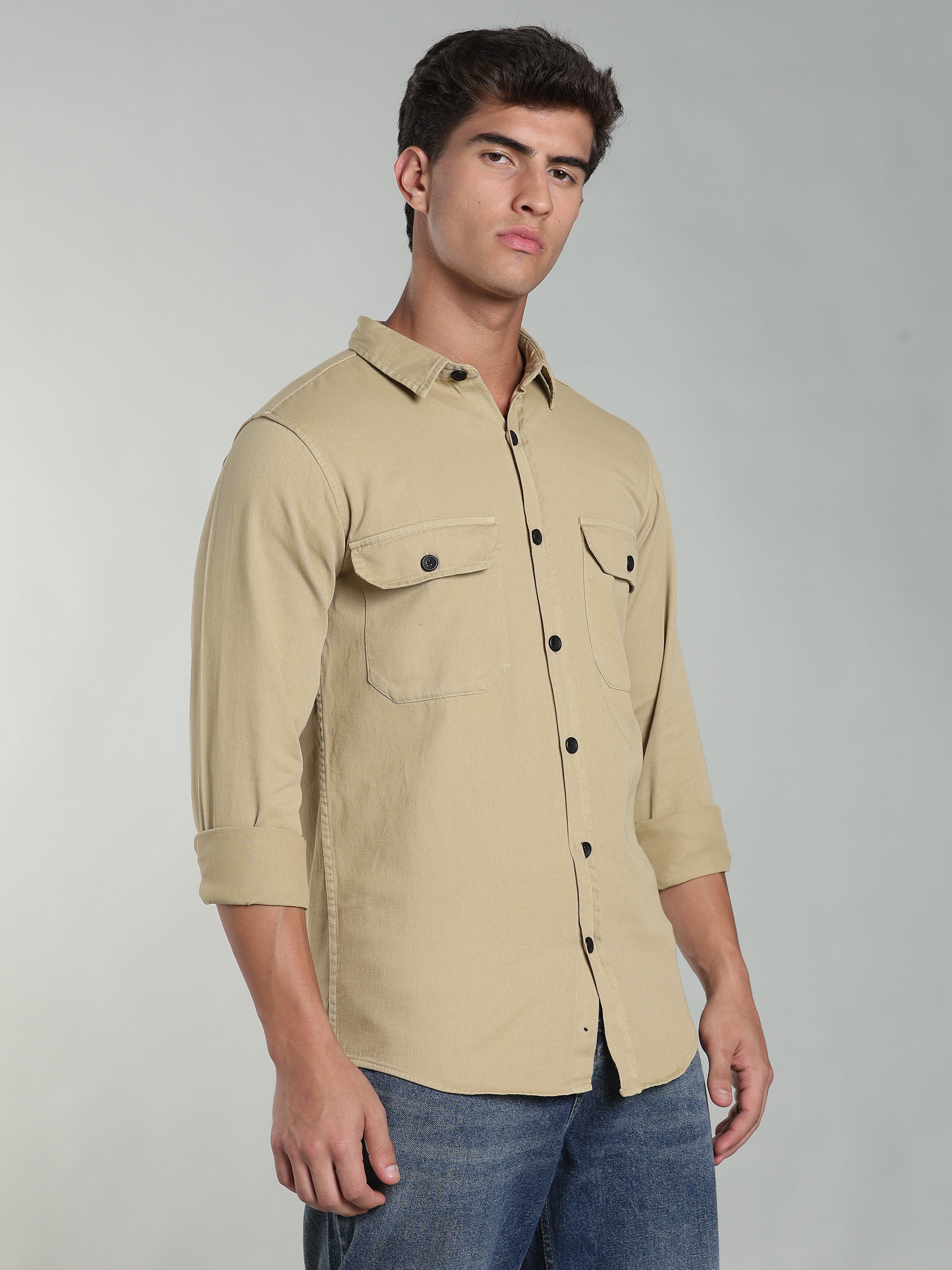 Beige Cotton Shirt | Regular Fit