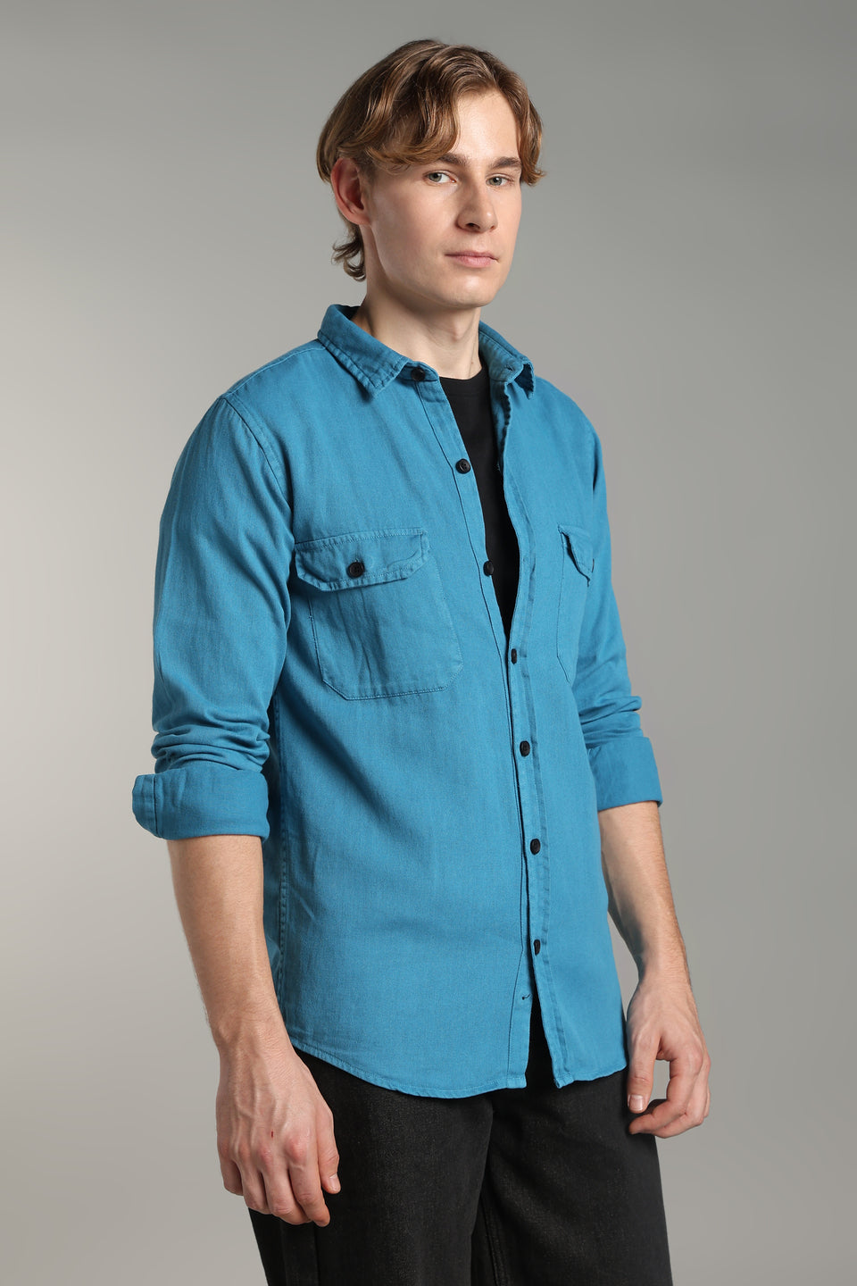 Turquoise Regular Fit Denim Shirt