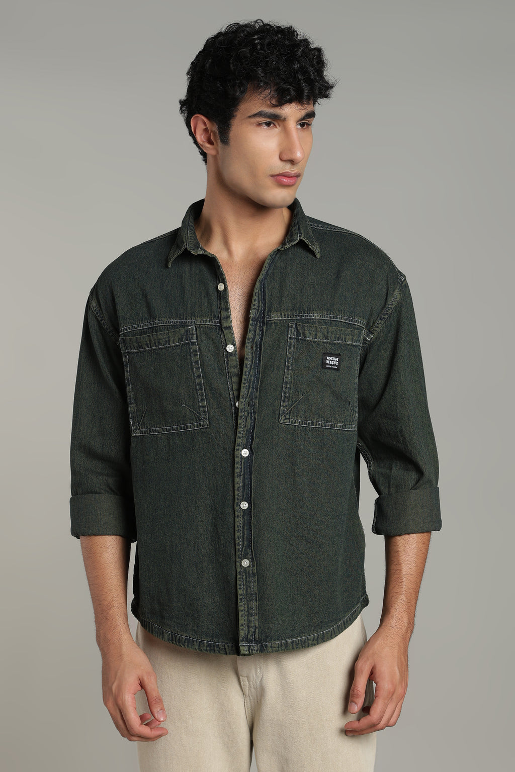 Washed Utility Denim Shirt | Indigo Green