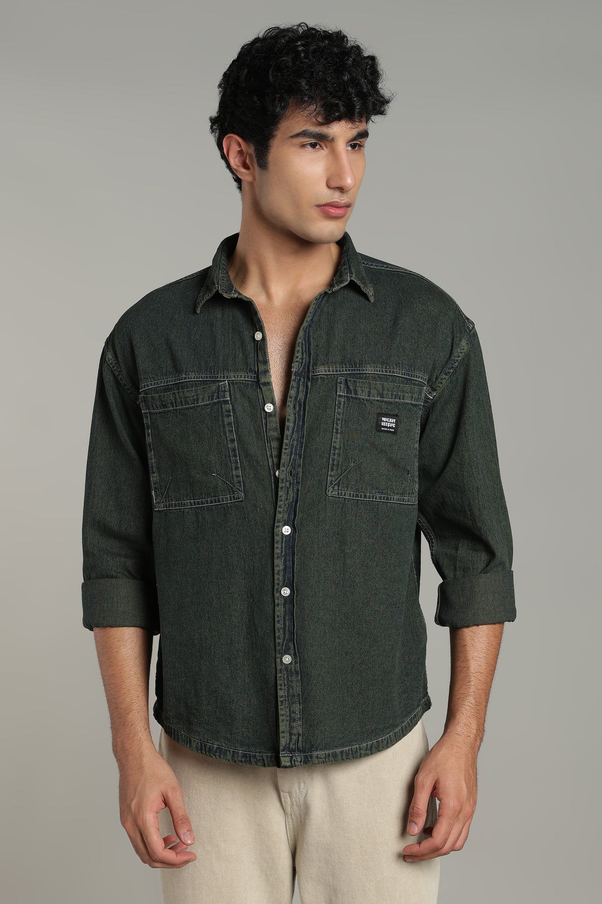 Washed Utility Denim Shirt | Indigo Green