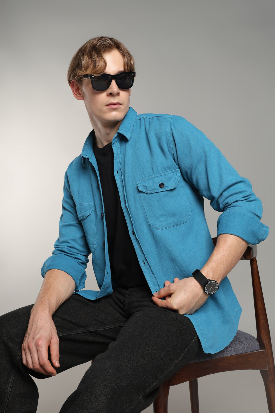 Turquoise Regular Fit Denim Shirt