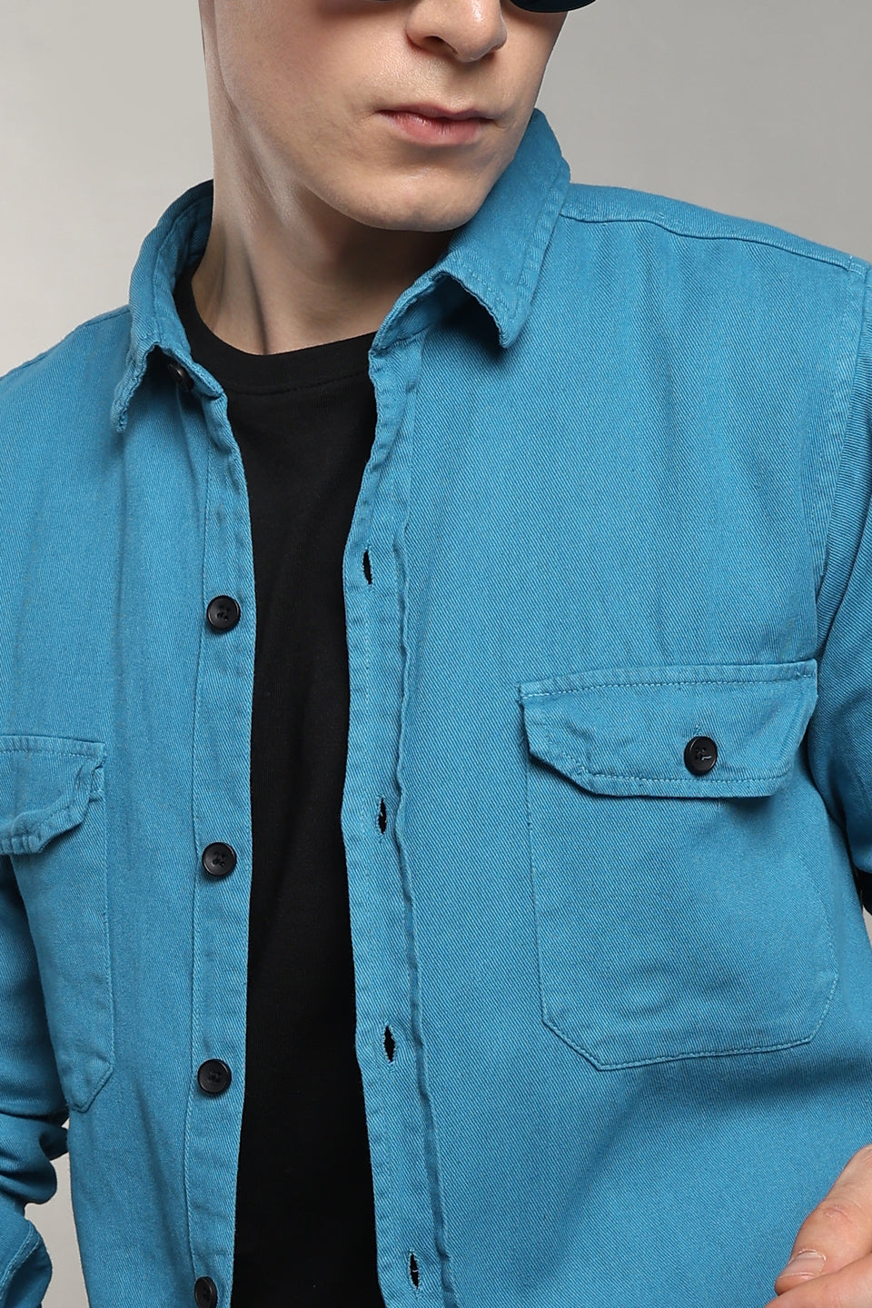 Turquoise Regular Fit Denim Shirt