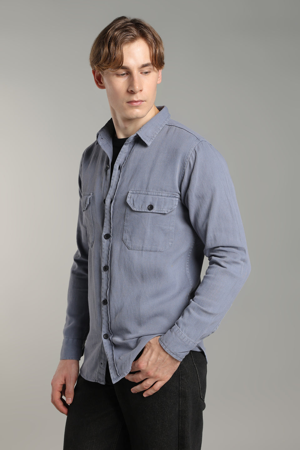 Dark Grey Regular Fit Denim Shirt