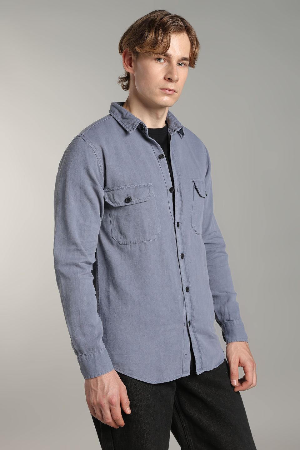 Dark Grey Regular Fit Denim Shirt