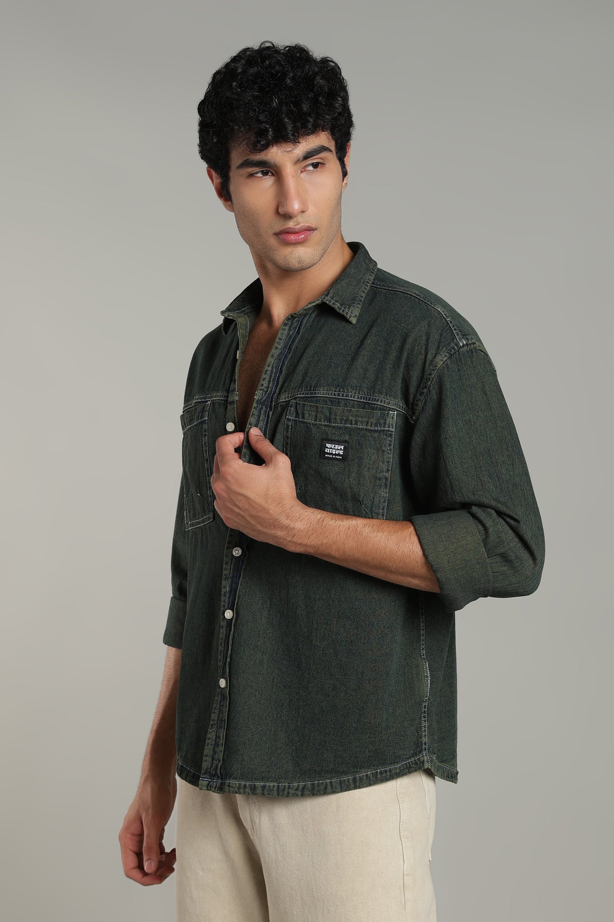 Washed Utility Denim Shirt | Indigo Green