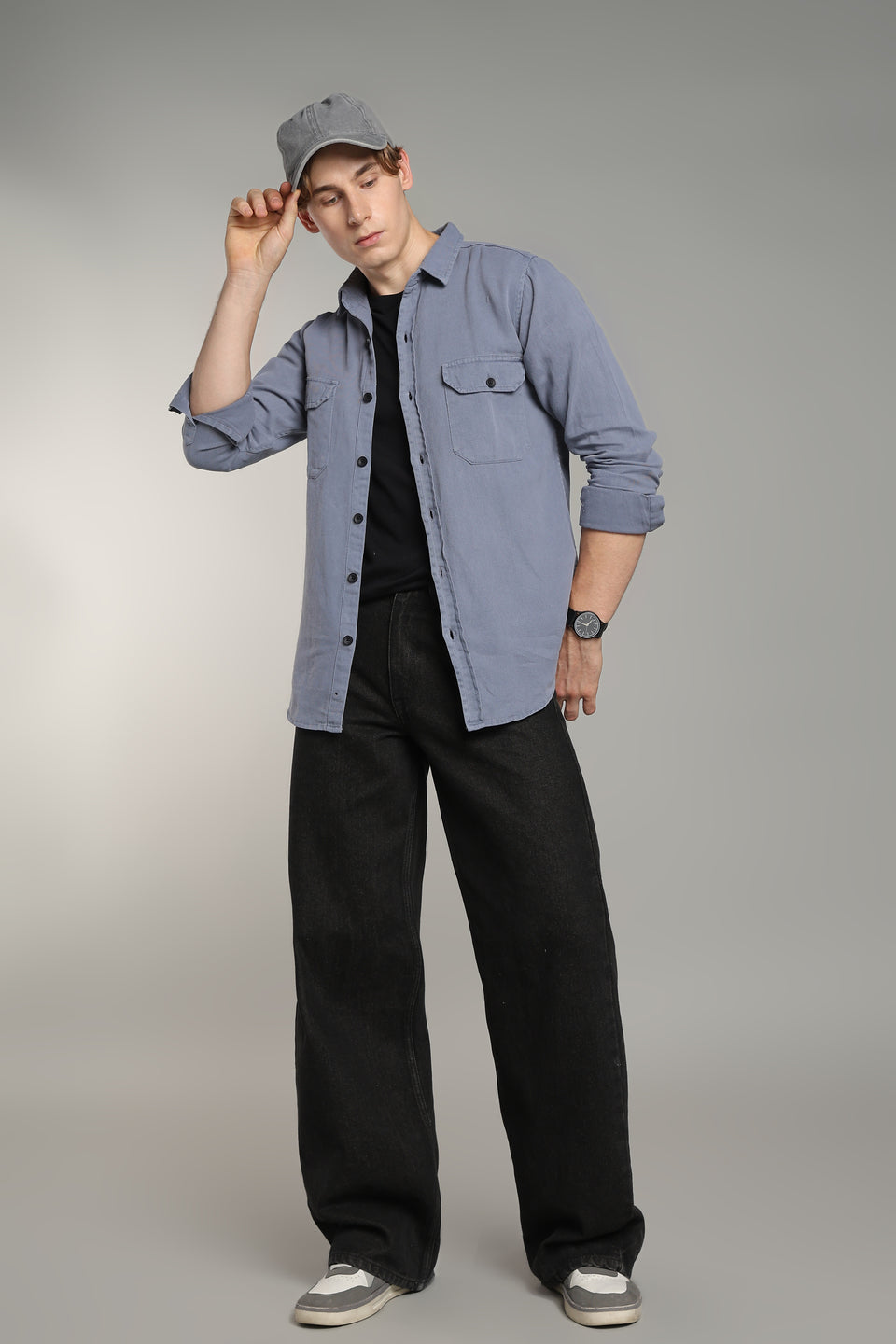 Dark Grey Regular Fit Denim Shirt