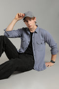 Dark Grey Regular Fit Denim Shirt