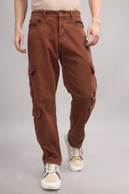 8 Pocket Cargo Denim | Baggy Fit Jeans | Brown
