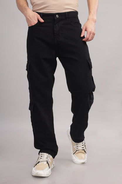 8 Pocket Cargo Denim | Baggy Fit Jeans | Black