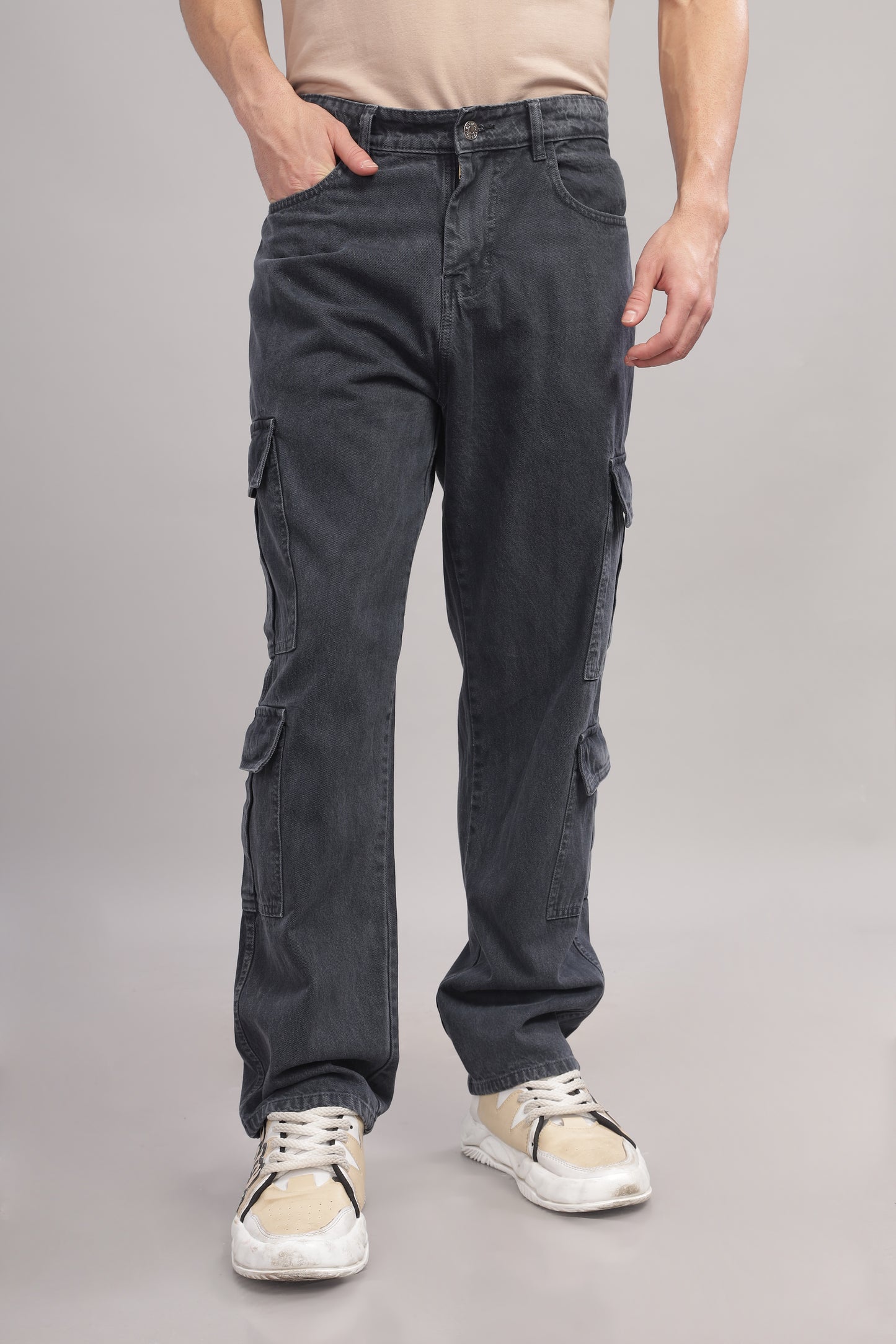 8 Pocket Cargo Denim | Baggy Fit Jeans | Dark Grey