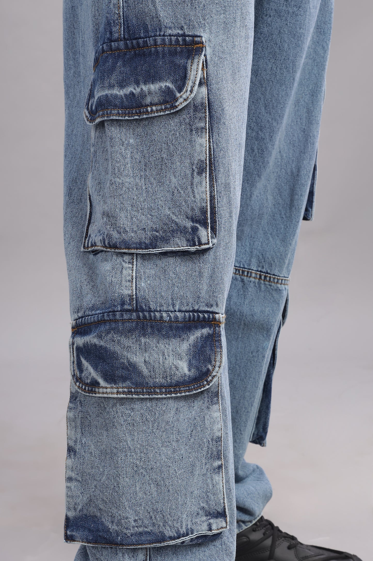 8 Pocket Cargo / Utility Jeans- Mid Blue