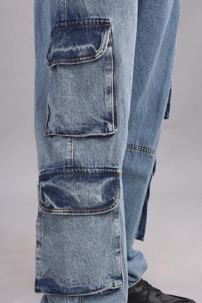 8 Pocket Cargo / Utility Jeans- Mid Blue