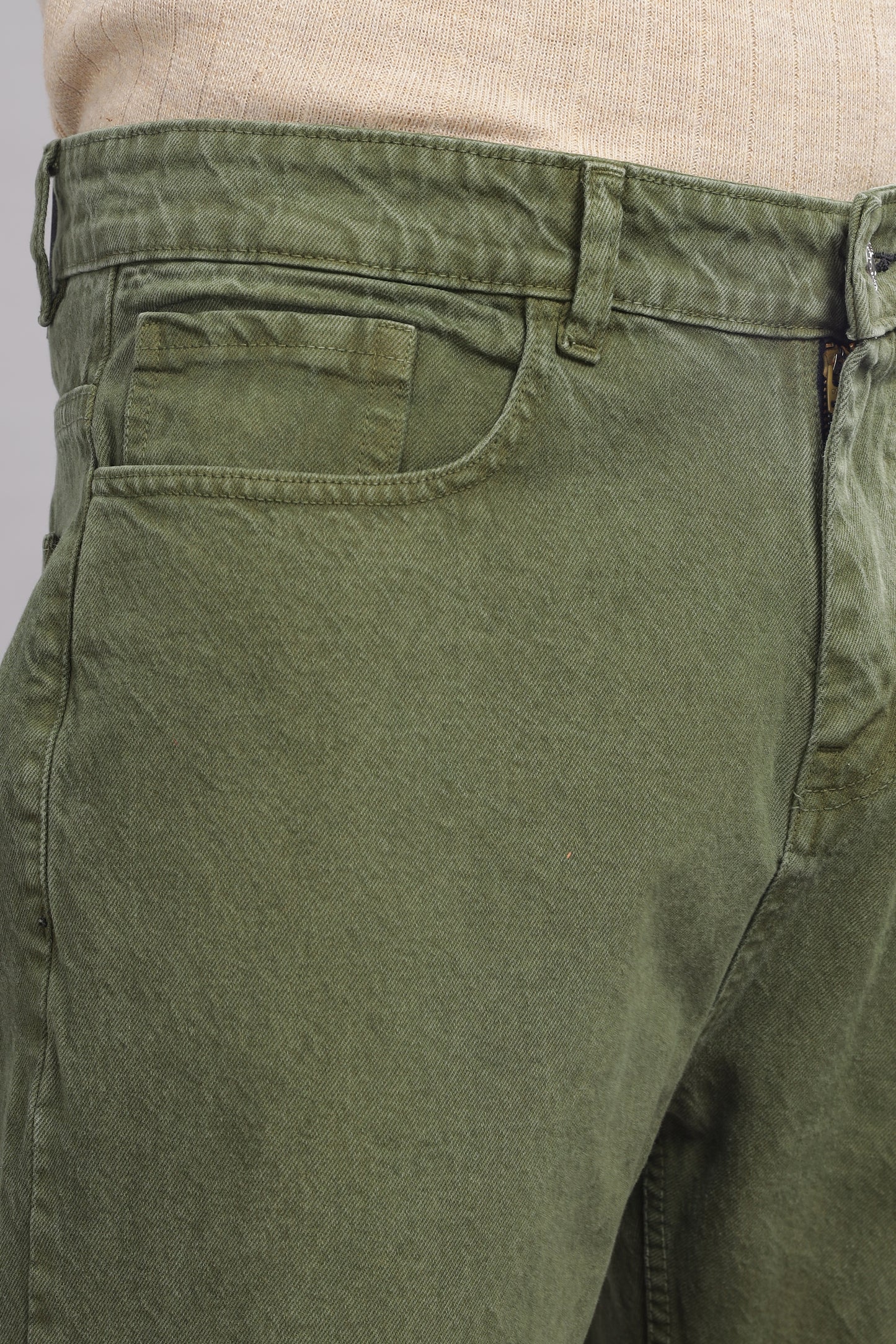 Plain Baggy Olive Green Jeans
