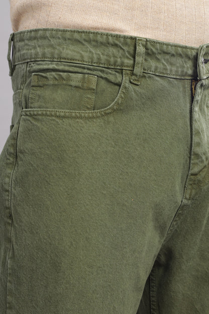Plain Baggy Olive Green Jeans