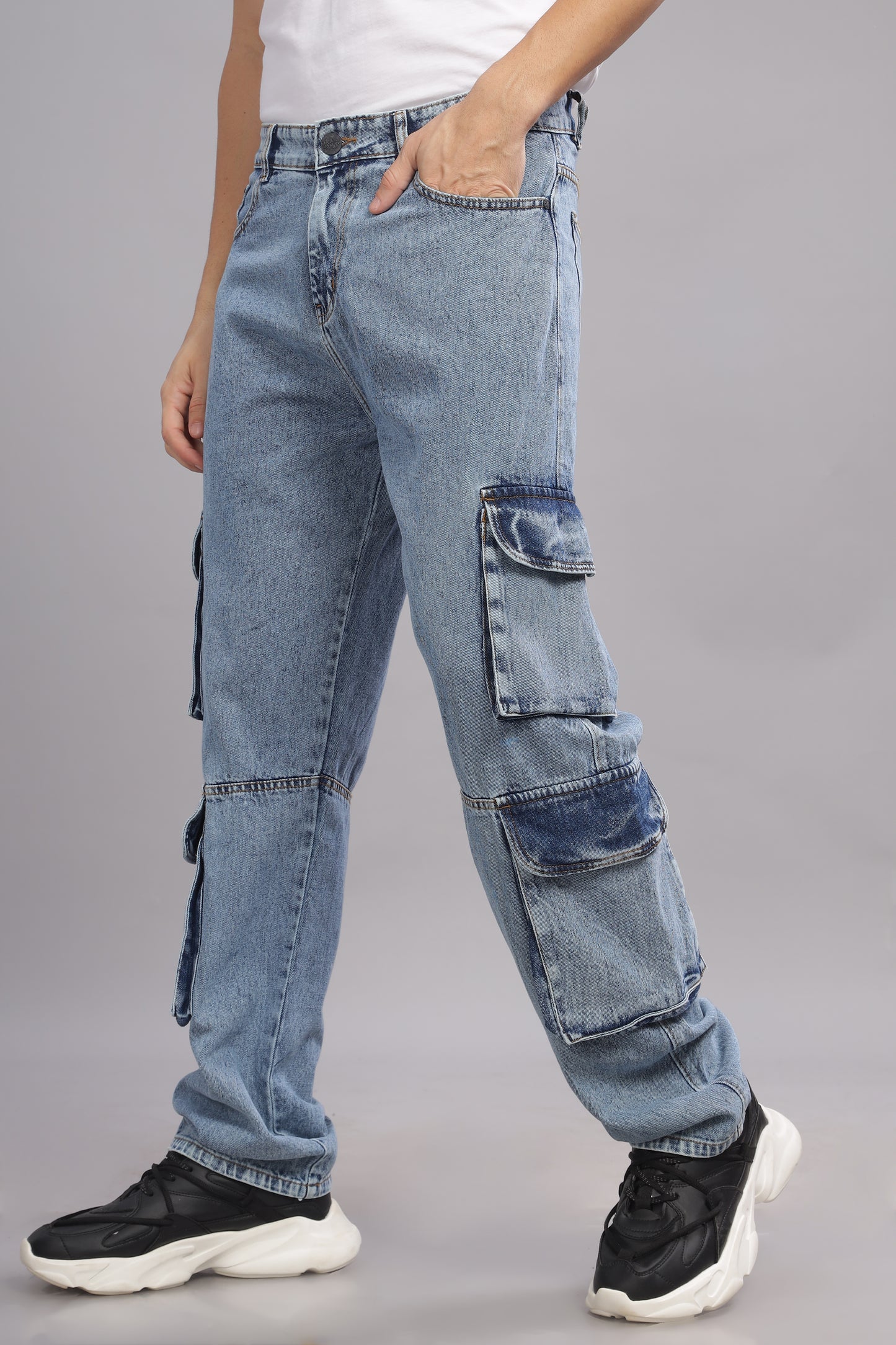 8 Pocket Cargo / Utility Jeans- Mid Blue