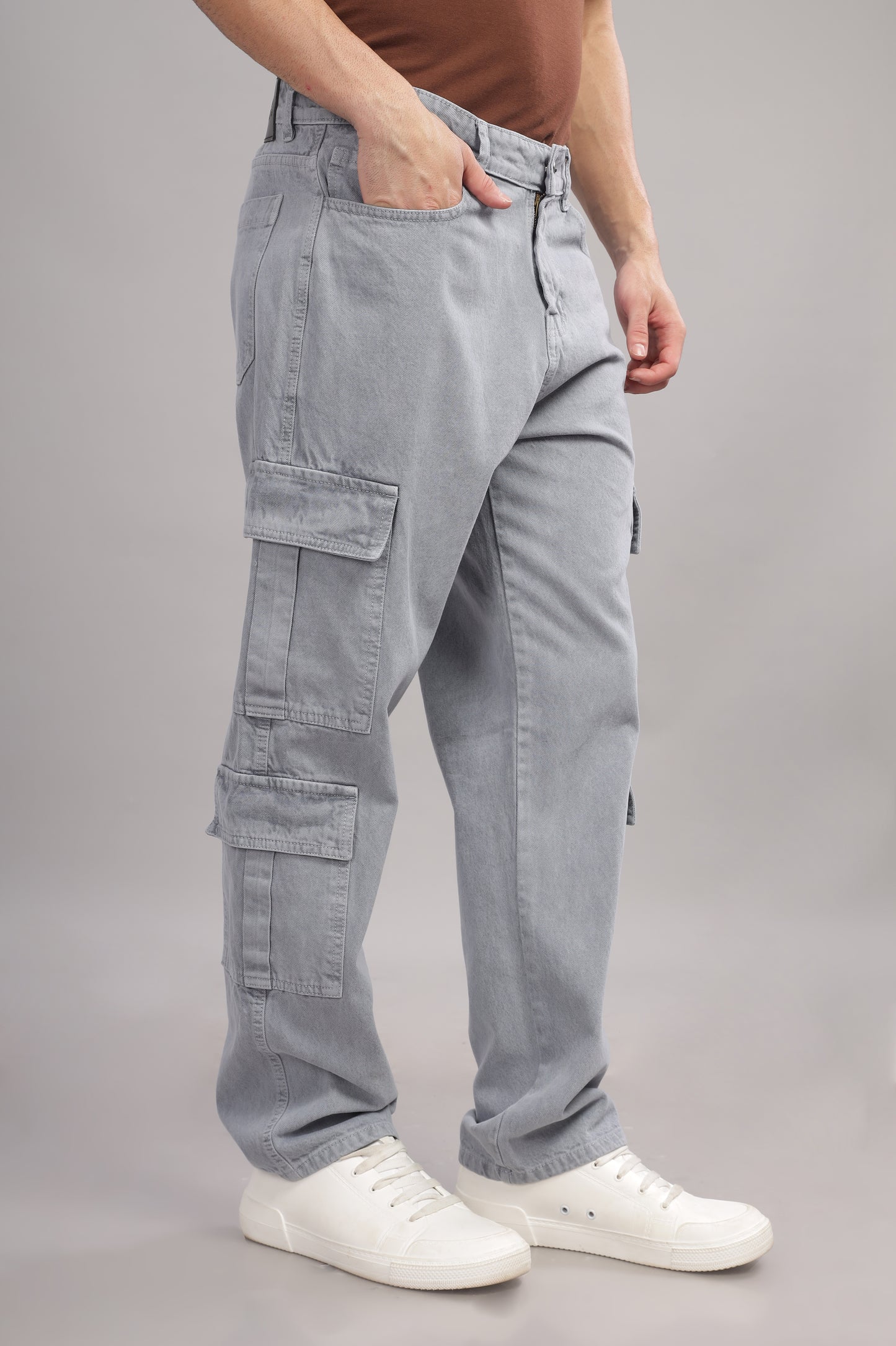 8 Pocket Cargo Denim | Baggy Fit Jeans | Light Grey