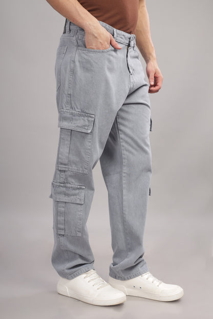 8 Pocket Cargo Denim | Baggy Fit Jeans | Light Grey